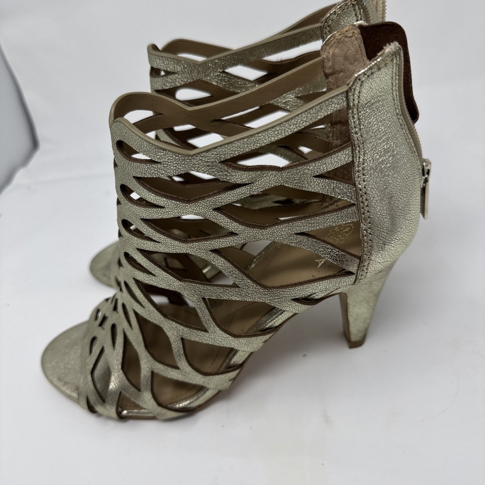 Isola Women's Shoes Gold Leather Open Lattice Caged Sandal Heel Strappy Size 10 - Picture 5 of 5